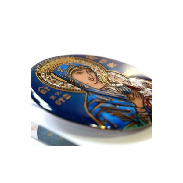 Enemal Plate with our Lady of Perpetual Help, blue