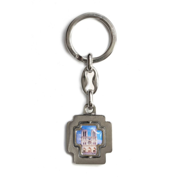 Silver-plated key chain with stained glass