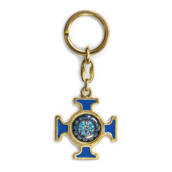 Gold-plated and blue key chain