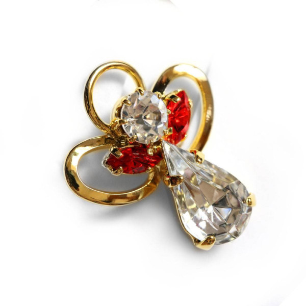 Red crystal angel lapel pin