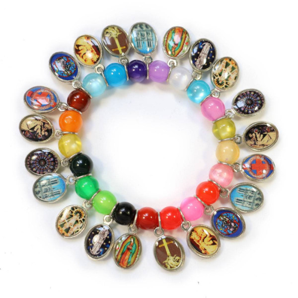 Bracelet with Medals, multicolored pearls