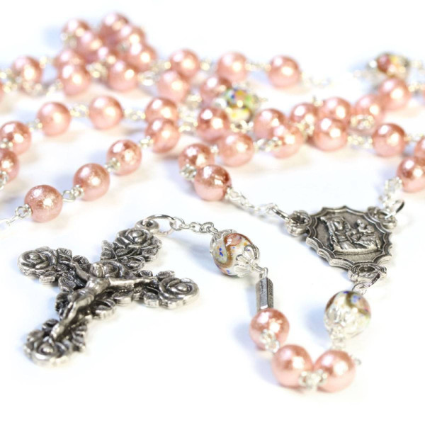 Vintage-style pink Bohemian glass rosary